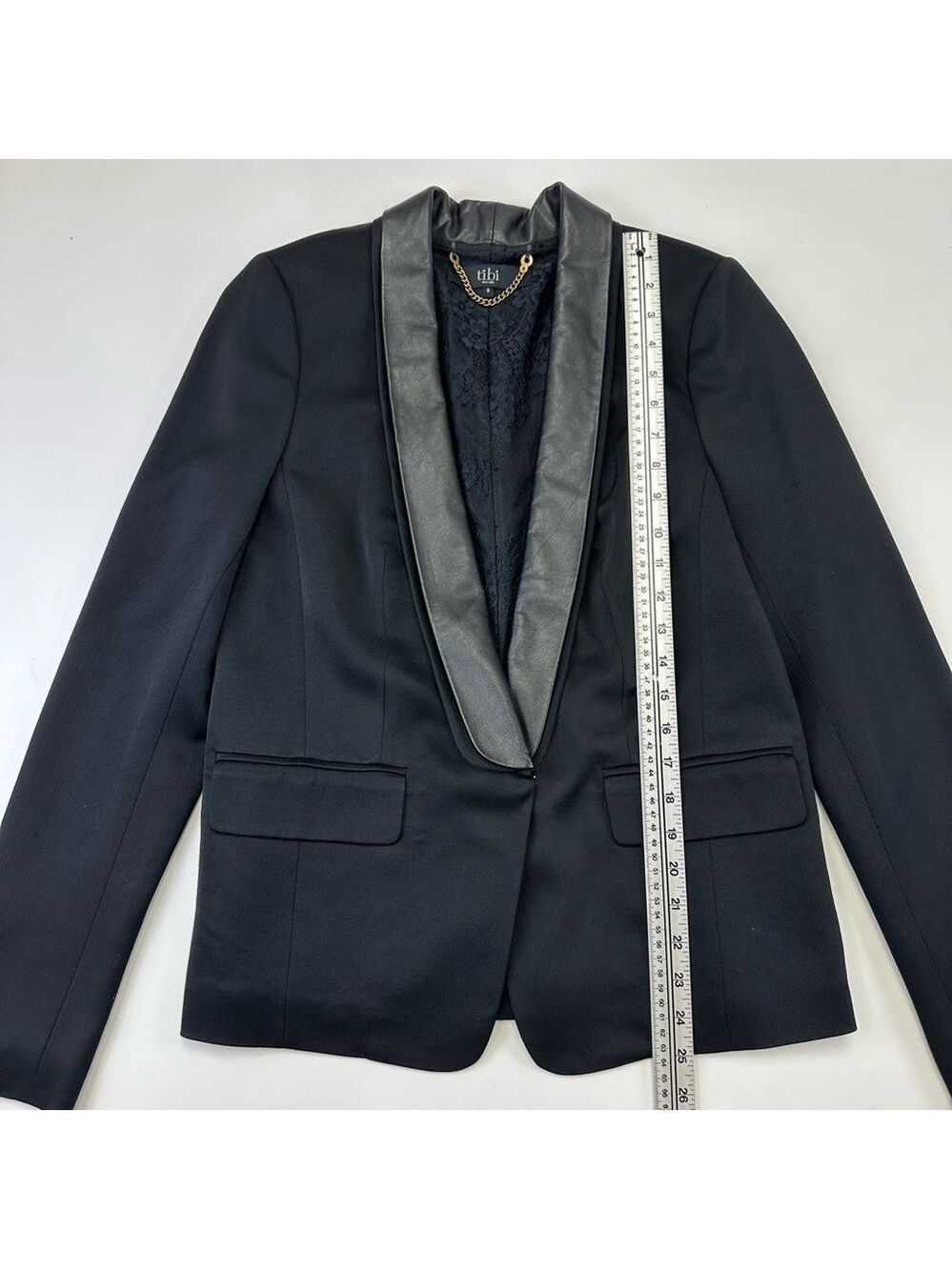 Tibi black tuxedo jacket Womens Size 8 leather lapels Formal New Years - Picture 4 of 12